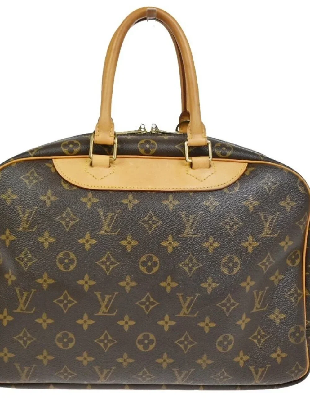 LOUIS VUITTON LV Logo Deauville Hand Bag Monogram Leather Brown